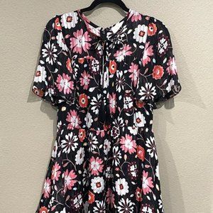Kate Spade Floral Print Pleated Ruffle Dress